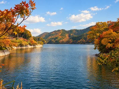 秋の色をまとった河内貯水池